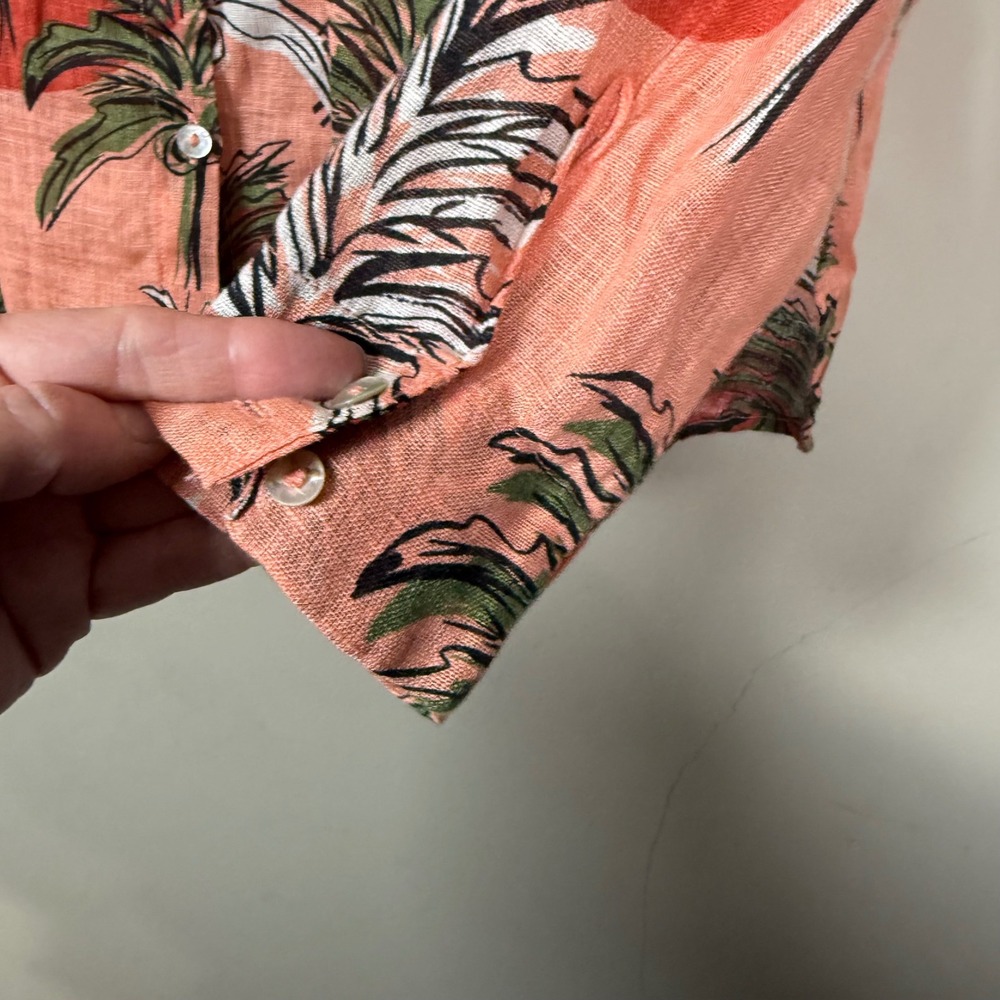 Nicole Miller European Grown Flax 100% Linen Palm Tree Button Down Blouse Large - Picture 10 of 13